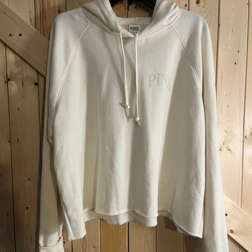 PINK Victoria's Secret Women's Ivory Hoodie Sweater